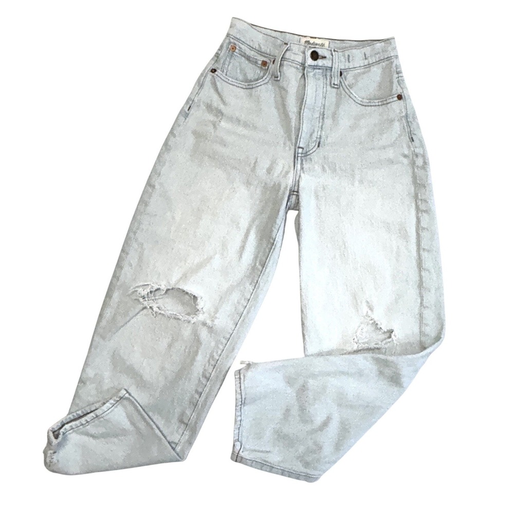 Madewell Balloon Jeans Distressed Barrel Light Wash High Rise Mom Jeans Size 23 - Picture 16 of 16